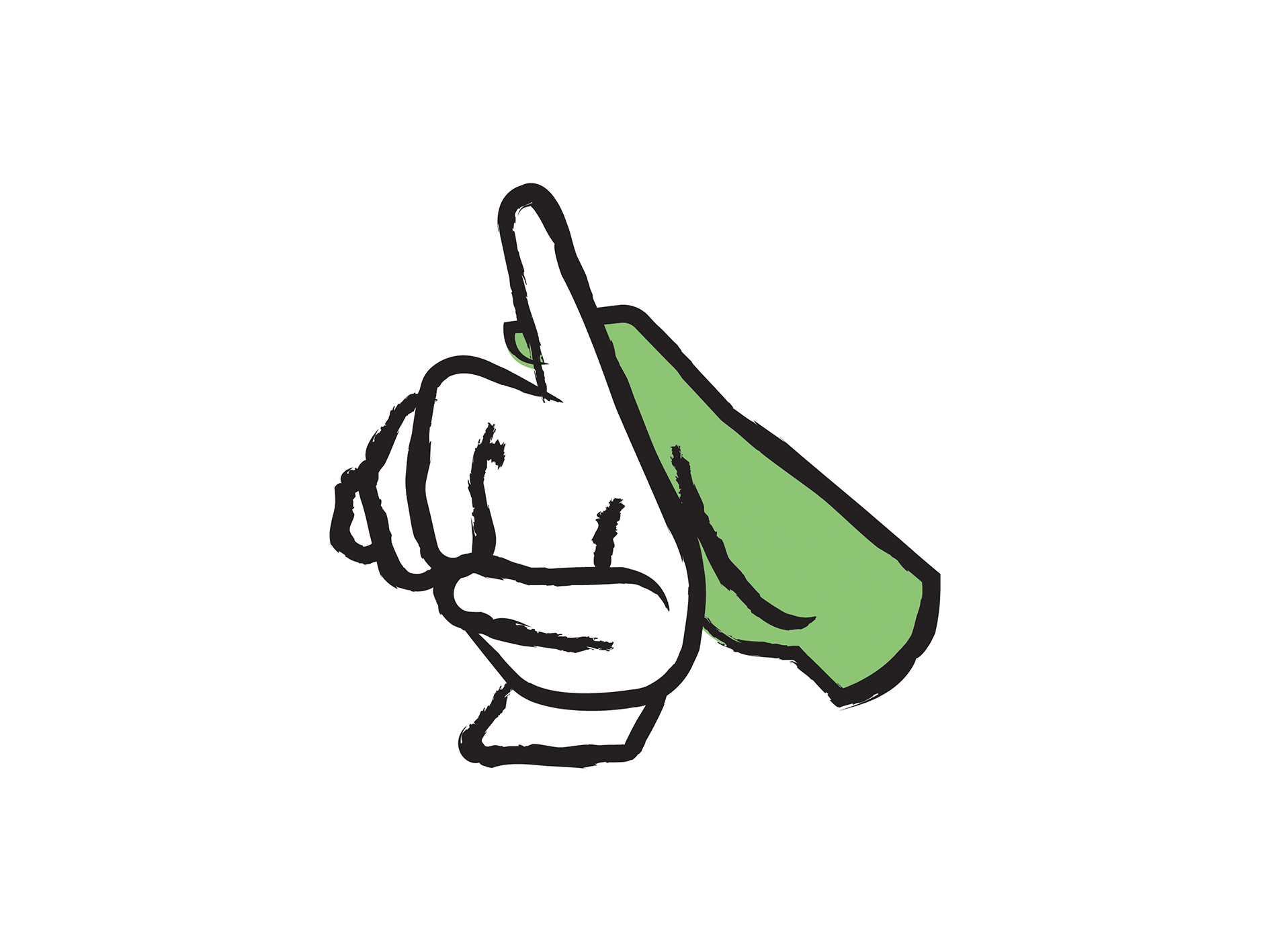 The tactile sign language icon. An illustration of a hand placed on top of a signer’s hand. The signer demonstrates the letter “D” in American Sign Language.