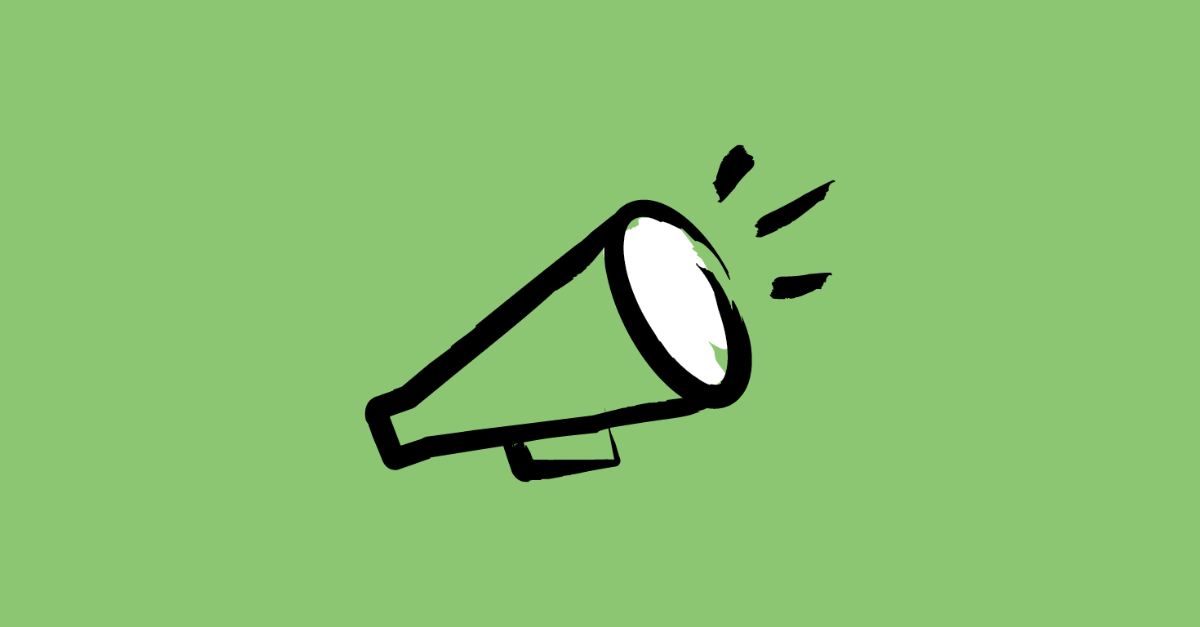 An illustration of a megaphone against a green bacgkround 