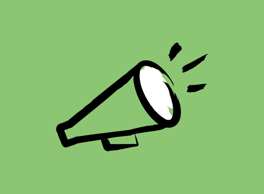 An illustration of a megaphone against a green bacgkround 